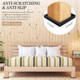 Furniture Coasters Caster Cups Rubber 3.5 inch Square No Slip Pads Hardwood Floors Protectors-for Furniture Legs Sofa Bed Piano Chair Feet Prevent Sliding Stoppers (4, Black Square 3.5 inch)