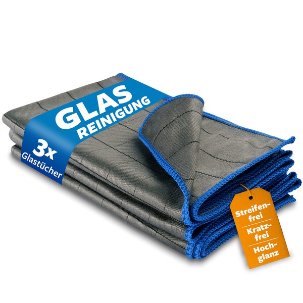 Carbigo® Professional Microfibre Glass Cloths 400 GSM – Perfect for Streak-Free Cleaning of Panes, Windows, Glasses, Extremely Absorbent Thanks to Soft Microfibre – Lint-Free Polishing Cloths 50 x 40 cm.