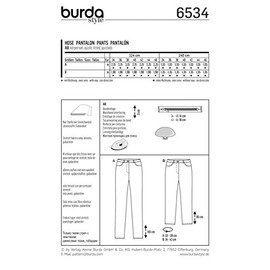BURDA SEWING PATTERN MISSES' SKINNY LOW-RISE JEANS SIZE 8 - 20 BURDA 6534