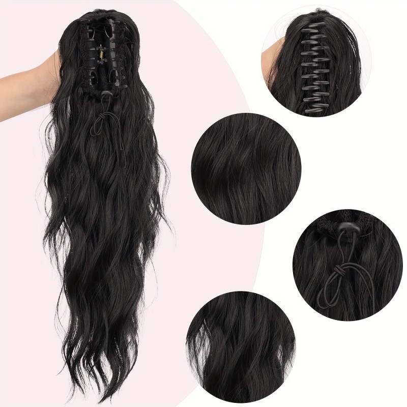 Heat-Resistant Synthetic Curly Water Wave Ponytail Wig for Women Voluminous