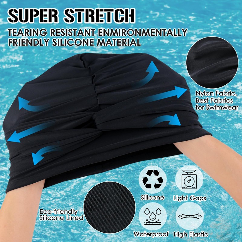 Swim Turban Waterproof Silicone Lined Swim Cap for Braids and