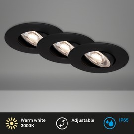 BRILONER - Set of 3 LED Recessed Spotlights, 230 V, LED Spotlight Bathroom IP65, Ceiling Spotlights, Infinitely Dimmable, Spots, Ceiling Spots, Bathroom Lamp, Black, 90 x 42 mm (DxH)