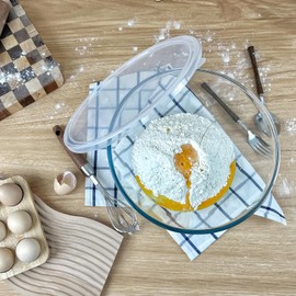 CGNWEEPS 4.7QT Large Glass Mixing Bowl with White Lid, Big Salad Bowl with Lid, Large Glass Bowls for Sourdough and Kithen