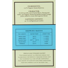 Harney & Sons Black Tea, Organic Assam, 1.7 oz, 20 Sachets (Pack of 6)