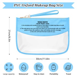 Sazuwu Work Friends Birthday Gifts for Women Blue Makeup Bag with Zipper Funny Farewell Gifts for Coworkers Work Bestie Leaving for New Job Gifts Cosmetic Travel Bag Organizer Goodbye Present