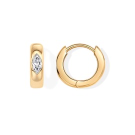 PAVOI 14K Yellow Gold Plated Sterling Silver Posts Marquise Cubic Zirconia Huggie Hoop Earrings | Small Chunky Solitaire CZ Huggies for Women