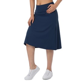 Women Midi Knee Length Skorts Skirts with Zipper Pockets,26" Swim Skorts(Navy Blue XS)