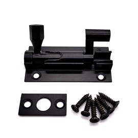 Door Bolts Polished Black Barrel Side Lock 50mm Naked Door Latch with Screws Tower Bolt Locks for Bedroom Bathroom Toilet Shed Gate Cupboards and Cabinets Pack of 1.