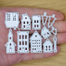 12 Piece Houses, Trees & Lamppost Metal Cutting Dies Set, Street Scene Dies Set, Die Cutters, Stencils, Card Making, Scrapbooking, Paper Crafts, Photo Albums F9