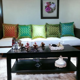 COTSILER 16X16 Indian Ethnic Silk Banarasi Decorative Cushion Cover for Home and Gift (16 x16, Animal Print)