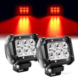 Nilight 4 inch Red LED Light Pod Spot Driving Fog Light 2PCS 18W Off Road Fishing Hunting Emergency Safety Signal Deck Trailer Hunting Lighting for UTV Pick-up Van Boat Tractor