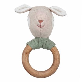 Mealini Ring Rattle "Deer Pink" - Great Sensory Toy for Babies Made of Wood, Cute Rattle