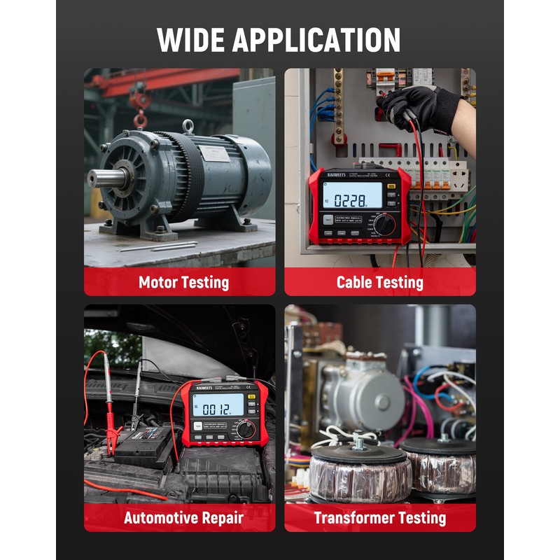 KAIWEETS HT5203 Megohmmeter, Insulation Resistance Tester, Up to 100GΩ, 50V/100V/250V/500V/1000V,