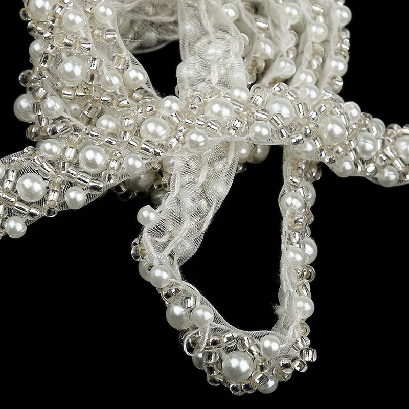 ULTNICE Rhinestone Pearl Ribbon Collar Appliqué Wedding Dress DIY Sewing