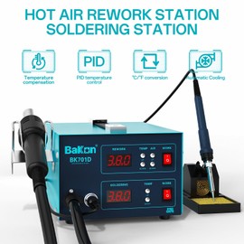 BK701D 700W Soldering Station, 2 In 1 Hot Air Rework & Station Soldering Iron, Soldering Practice Kit For Chips Such As QFP, SOP, PLCC or SOJ (BK701D)