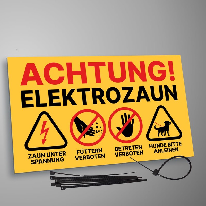 Pasture fence sign, warning sign, electric fence, feeding prohibited and