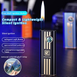 Lighters Slim Soft Flame Lighter Vintage Butane Refillable Retro Traditional Flame Lighters Unique Birthday Gift for Men Women (Black-1)