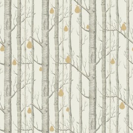 VEELIKE Boho Birch Tree Peel and Stick Wallpaper with Pears Retro Birch Forest Wallpaper for Bedroom Living Room 17.7''x354'' Self Adhesive Contact Paper Removable Tree Wall Mural for Bathroom Renters