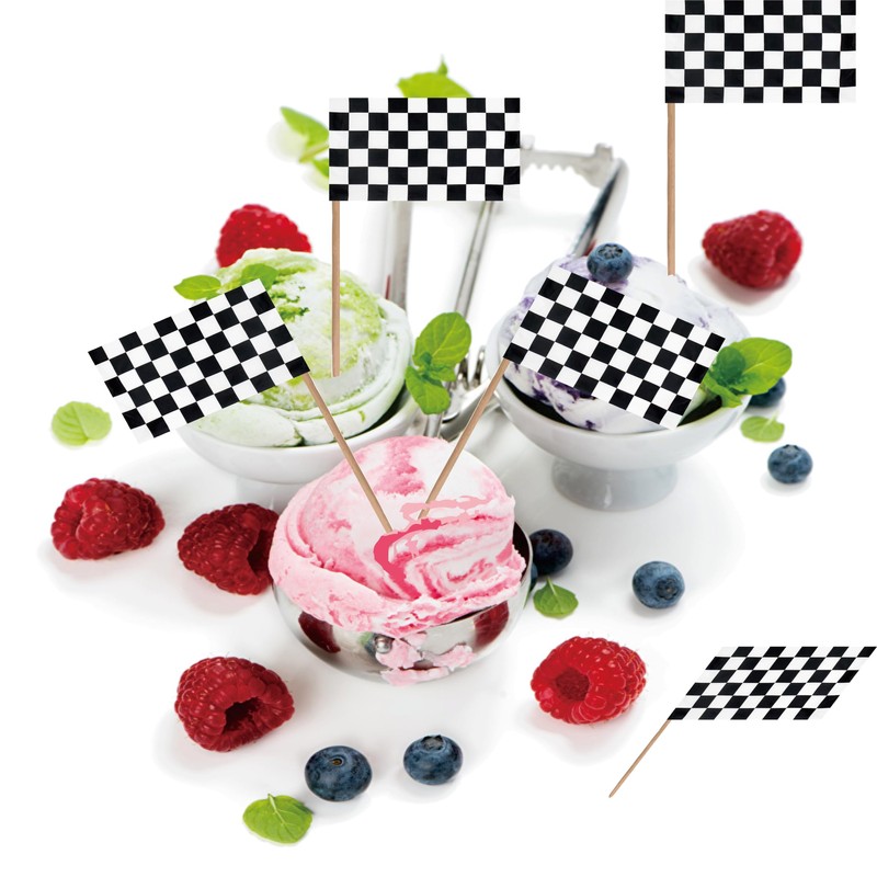 Checkered Black and White Racing Toothpick Flag Race Car Small