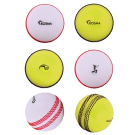 Kosma Set of 6 Windball Cricket Ball | Indoor & Outdoor Soft Training Cricket Ball for Coaching Practice (3Pc Each of White with Red seam & Yellow with Black seam)