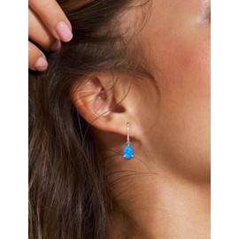 Vesitim Dangle Drop Earrings 925 Sterling Silver Solitaire Leverback Earring Teardrop Created Blue Opal Jewelry Gifts for Women