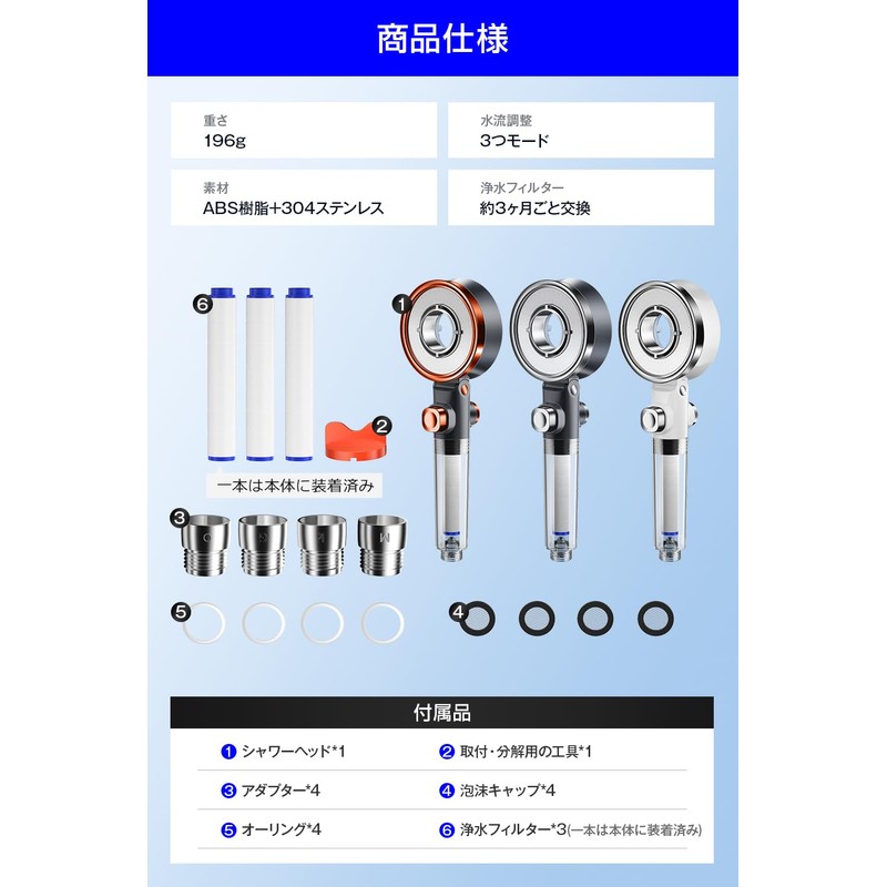 Shower Head (Increases Water Pressure), Fine Bubble, Water Saving 80%,