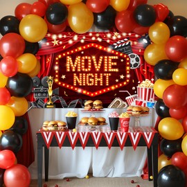 Mocsicka Movie Night Backdrop 6x3.6ft Movie Theme Party Background Movie Theater Decorations Photo Booth Props