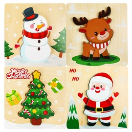 VEYLIN Christmas Wooden Puzzles, 4Pcs Santa Claus,Christmas Tree,Christmas Deer, Christmas Snowman Wooden Jigsaw Puzzles for kids, Toddlers Puzzles for Children Development