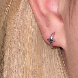 Star Hoop Earrings for Women, Unique Green Stone Star Dangle Hoop Earrings Trendy Removable Silver Lightweight Earrings for Teen Girls Holiday Gifts (Star1)