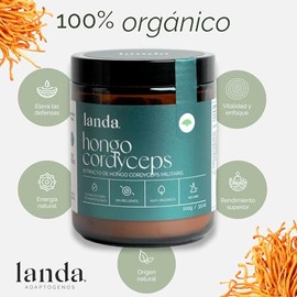 LANDA | Extracto en Polvo de Hongo Cordyceps Orgánico 100g | Orgánico 10:1 | Energía y Resistencia Física | Apoyo Respiratorio | Protección Antioxidan