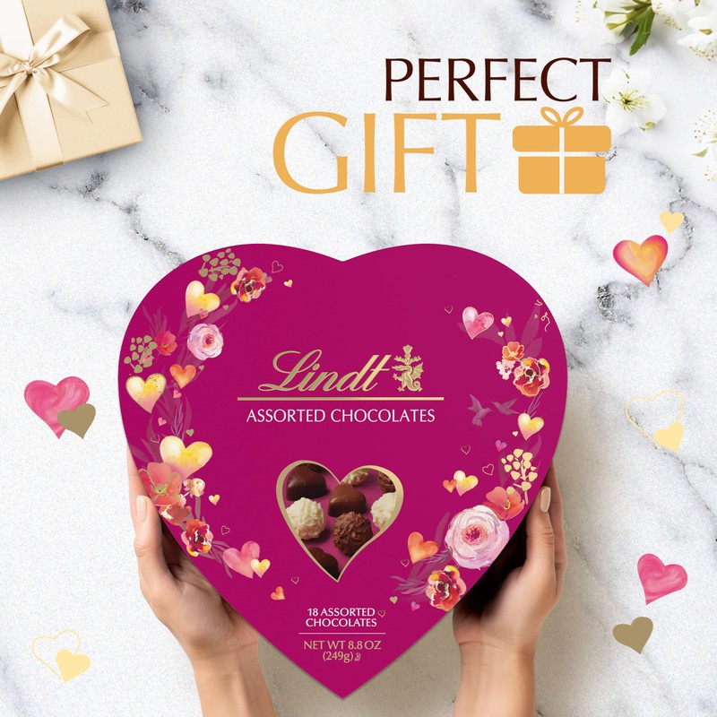 Lindt Valentine's Classic Heart Assorted Gourmet Chocolate Candy Truffles, 8.8