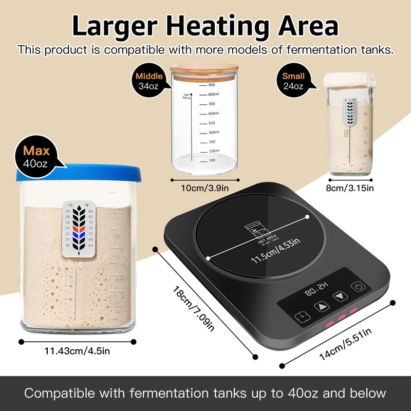 Sourdough Starter Warmer– Precise 1°F Thermostat Control (70–100°F), Auto On/Off,
