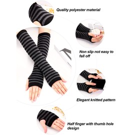 4 Pairs Winter Long Fingerless Gloves Knitted Arm Warmer Elbow Length Gloves Thumb Hole Gloves for Women Girls (Color G)