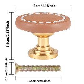 HO2NLE Pack of 4 Cabinet Knobs Leather Furniture Knobs Round Brown Cabinet Door Handles Knob for Cabinet for Furniture Knob Chest of Drawers Wooden Cabinet Kitchen Bedroom