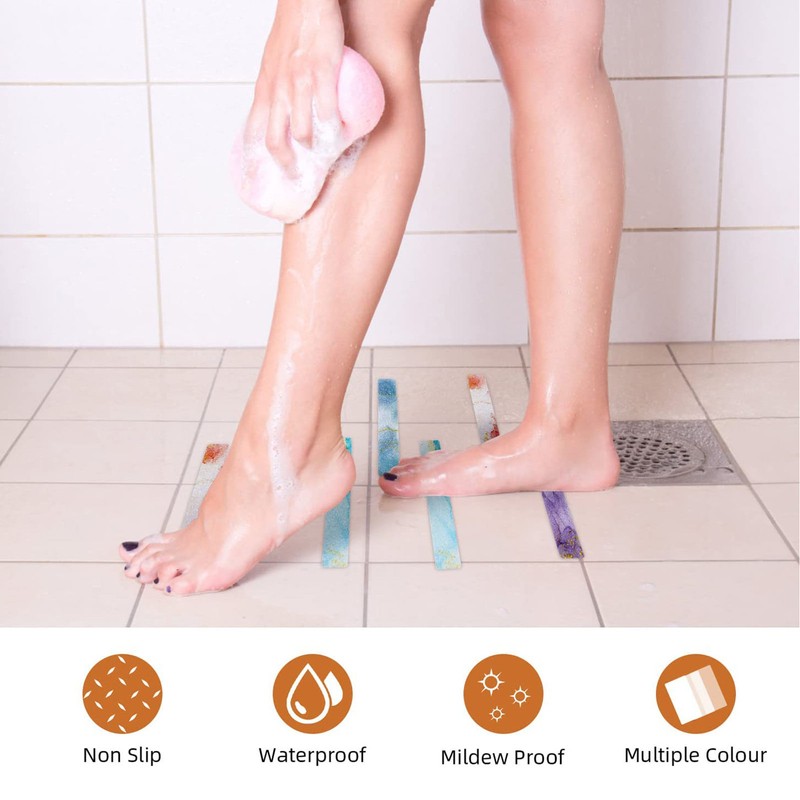 24pcs Bathroom Non Slip Strips Colorful Firm Sticking Waterproof Rubber