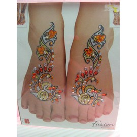 Indian Fashion Art Bollywood Feet Tattoo Sparkling Rhinestone Stick-On Reuseable Bindi (Gold)