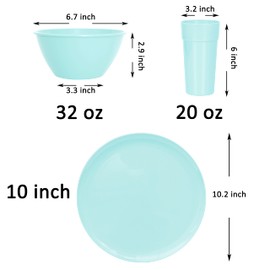 Youngever 18-Piece Plastic Kitchen Dinnerware Set, Plates, Dishes, Bowls, Cups, Service for 6 (Mint Color)