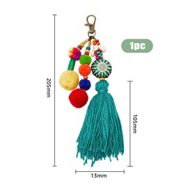 SUPERFINDINGS Bohemian Ethnic Style Bag Pedant with Alloy Swivel Clasp Tassel Purse Charm Colorful Pompom Ball Keychain Bead Hanging Ornament Car Rear Mirror Decoration for Woman Man Gift