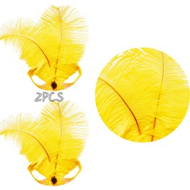 2pcs Sequins Feather Headpiece,1920s Flapper Headband,Girls Women,Mardi Gras Carnival Party Headwear Accessory (Yellow)