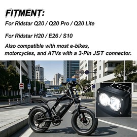 Znddcy Baja Style LED Headlight for Ridstar Q20/Q20 Pro/Q20 Lite/H20/E26/S10, 20W IP67 Waterproof 3-Pin JST Plug-and-Play, 12V-60V Universal for Ebikes, Motorcycles, ATVs
