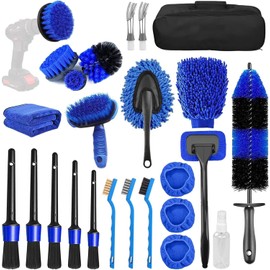 Kit de Limpieza para Auto de 26 Piezas – Juego de Cepillos para Detalles de Coche – Lavado Interior, Exterior y Ruedas – Cepillos de Detalle Automotriz – Suministros Profesionales (Amarillo 26pzs)