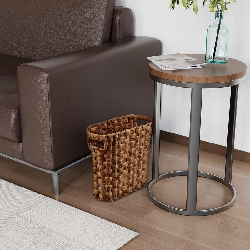 NiOffice Wicker Waste Paper Bin, Compact Wicker Trash Can with