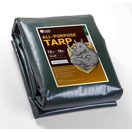 GUARD SHIELD Super Heavy Duty Green/Silver Poly Tarp Cover 12x16 Feet Waterproof 16mil Thick UV and Tear Resistant Tarpaulin with Grommets and Reinforced Edges