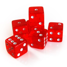 19mm D6 Six-Sided Gaming Transparent Casino Dice (Red Square, 5pcs)