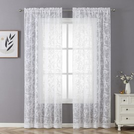 OVZME White Sheer Curtains 96 Inches Length 2 Panels Set for Living Room Bedroom, Anji Semi Sheer Privacy Curtain Window Treatment, Elegant Soft Drapes for Sliding Door, Dual Rod Pocket, 38W x 96L
