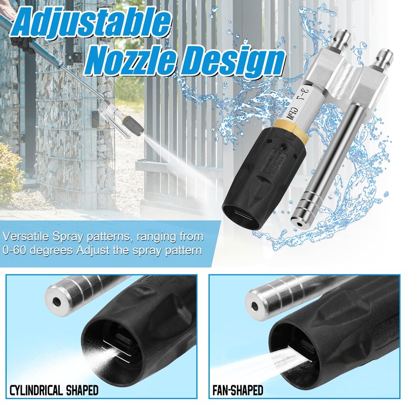 Adjustable Downstream Soft Wash Nozzle，2-in-1 shooter tip M5 Long Reach
