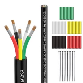 Matugajp 18awg 5 Wire Cable 18/5 Electrical Wire 5 Core Extension Cable 100 feet UL2464 DC 5V/12V/24V/300V 18 Gauge Oxygen Free Stranded Tinned Copper Wire