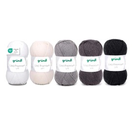 Gründl Wool Lisa Premium Plain 5 x 50 g Mix - Knitting Yarn - Crochet Yarn - 100% Polyacrylic - Super Soft and Easy Care - White/Grey/Black