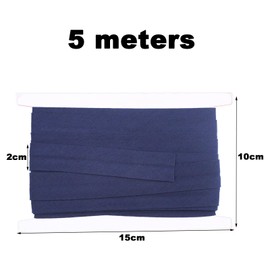 Wool Weft Bias Binding Made of Cotton, Factory Folded Cotton Tape, Webbing with Herringbone Stitch for DIY, Craft, Sewing, Knitting, Edging Tape, Plain Folded, 5 m x 20 mm, Easy to Sew, Dark Blue