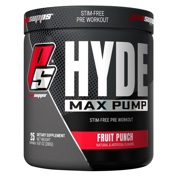 PROSUPPS Hyde Max Pump Pre Workout for Men and Women - Nitric Oxide Supplement for Pump and Endurance - Stimulant Free Pre Workout to Promote Blood Flow and Muscle Strength (Fruit Punch, 25 Servings)